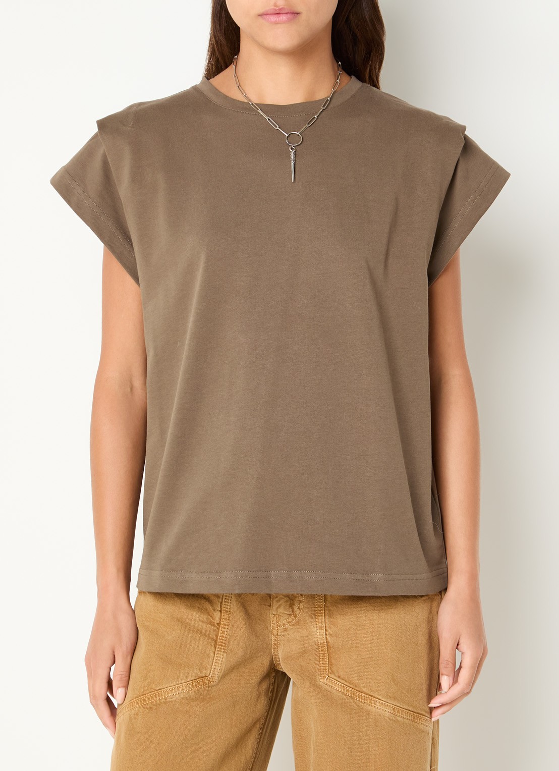 ba&sh Pio T-shirt met ronde hals - detail 3 zand