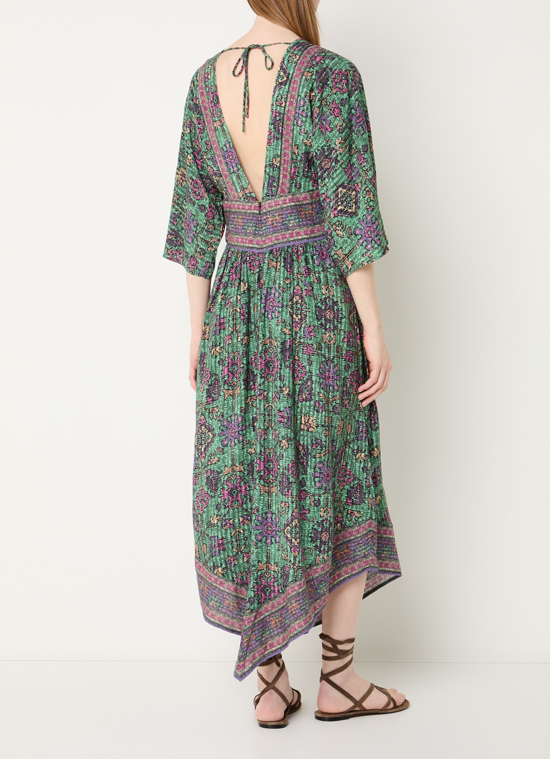 ba&sh Pipa midi jurk met cut-out detail en print - achterkant 3 groen