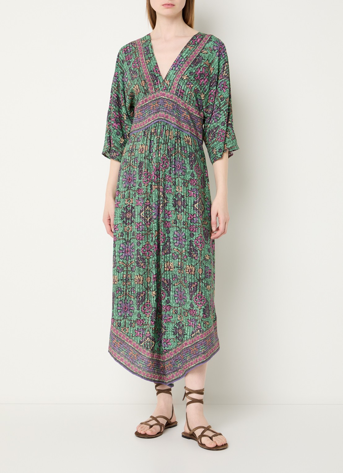 ba&sh Pipa midi jurk met cut-out detail en print - detail 4 groen