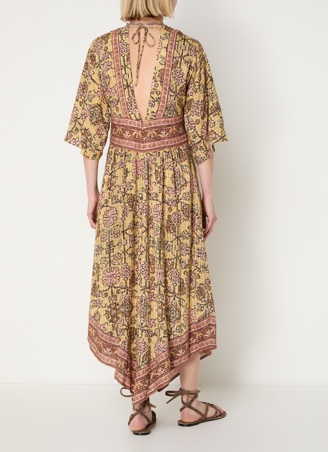 ba&sh Pipa midi jurk met cut-out detail en print - achterkant 4 geel