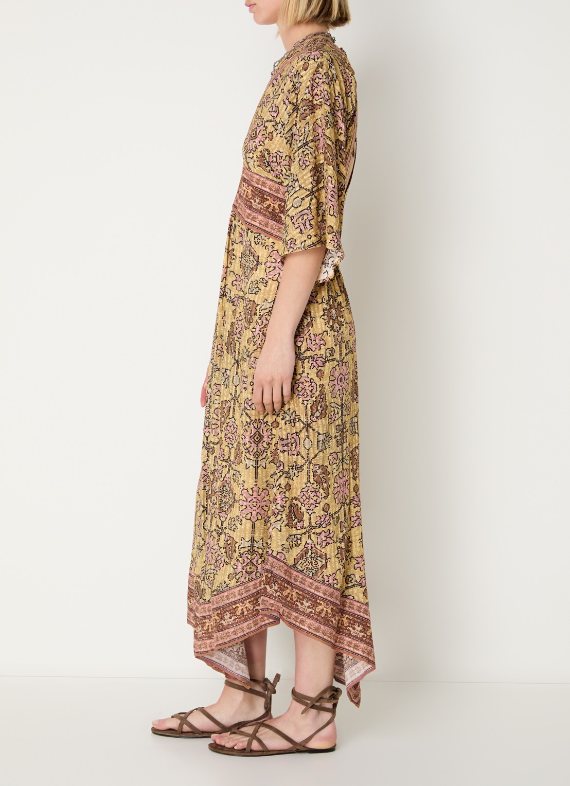 ba&sh Pipa midi jurk met cut-out detail en print - voorkant 3 geel