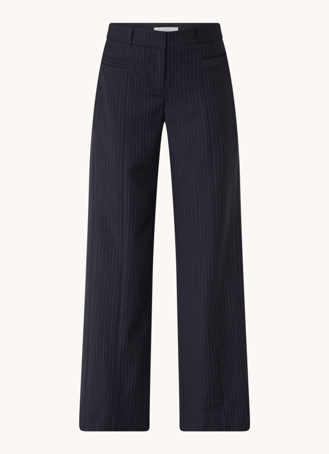 ba&sh Pistachio high waist wide fit pantalon in wolblend met krijtstreep - voorkant donkerblauw