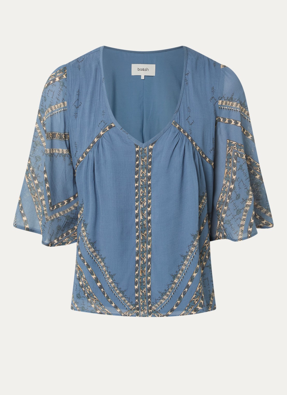 ba&sh Placido blouse met v-hals  - voorkant 3 blauw