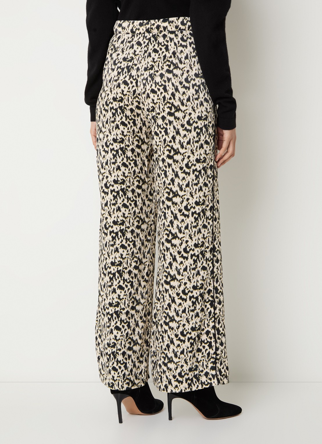 ba&sh Plyde high waist loose fit pantalon met panterprint - achterkant gebroken wit