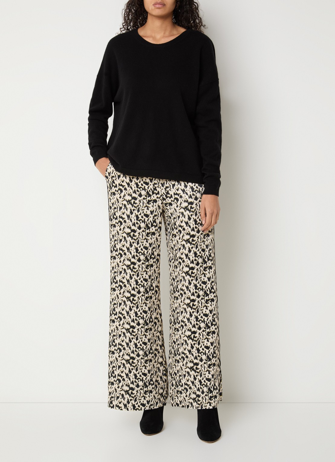 ba&sh Plyde high waist loose fit pantalon met panterprint - voorkant 4 gebroken wit
