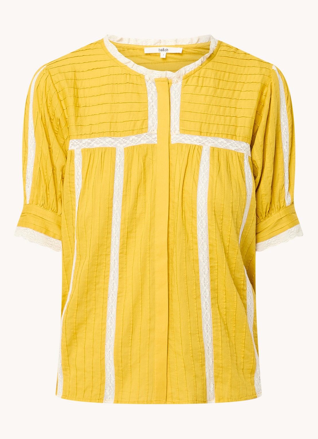 ba&sh Poeme blouse met details van kant - voorkant mosterd