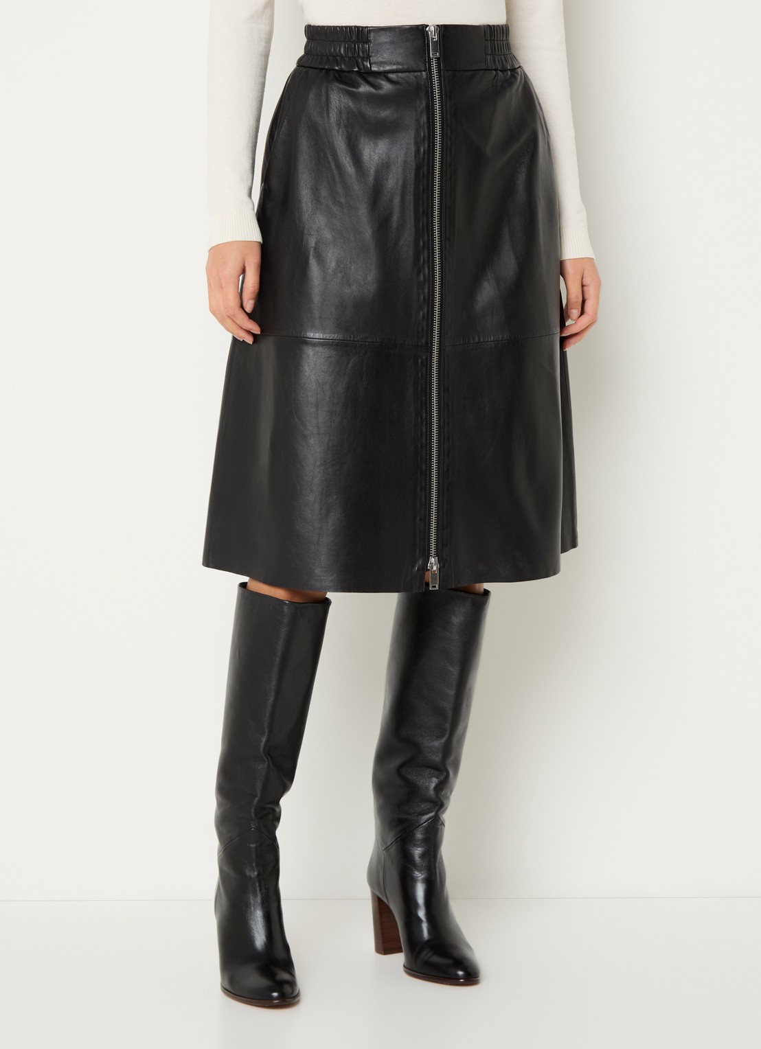 ba&sh Pona midi rok van lamsleer met steekzakken - detail 3 zwart