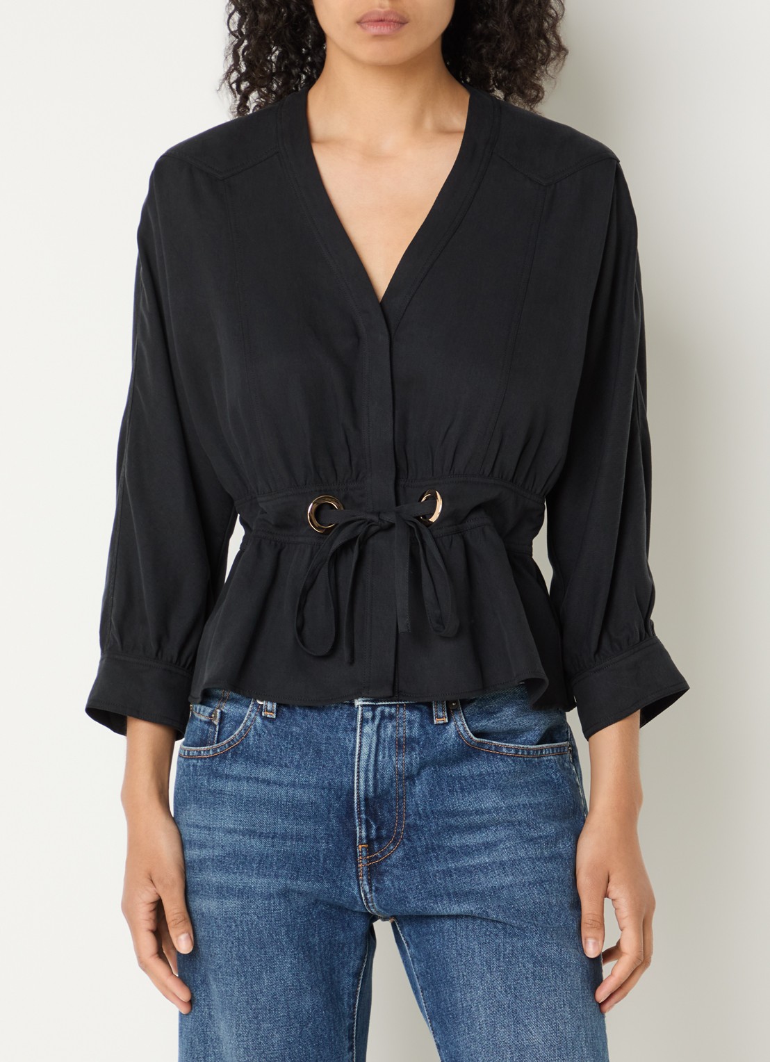 ba&sh Precilia blouse met strikceintuur - detail 3 zwart