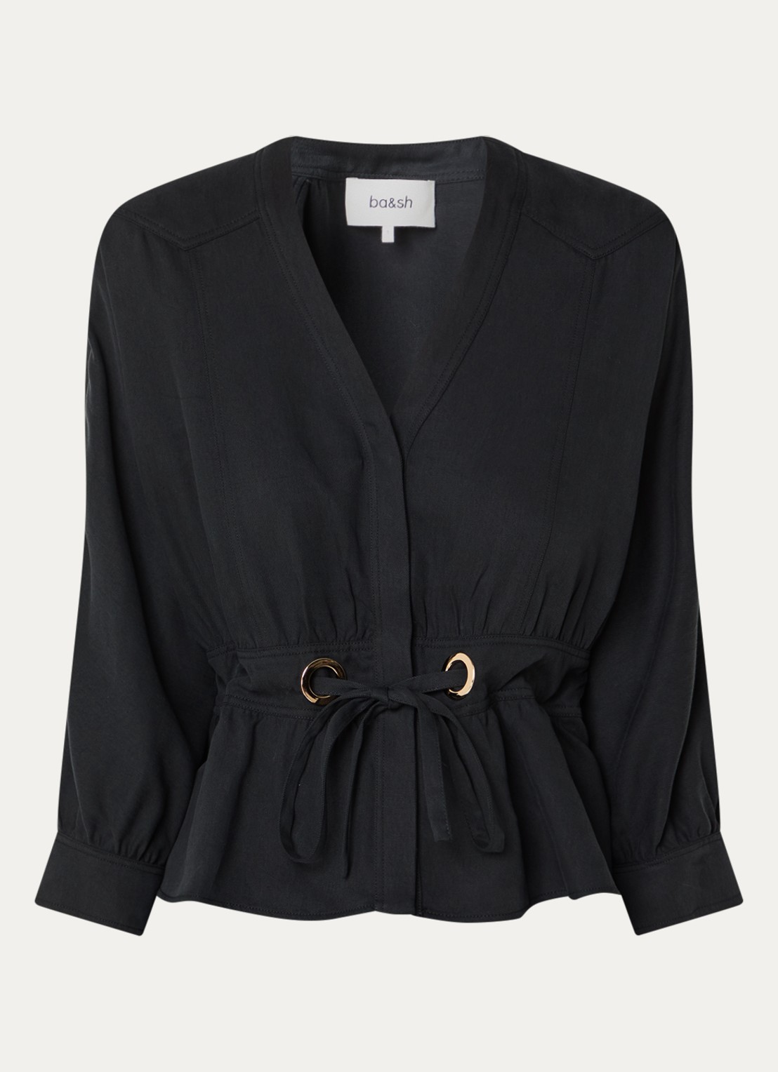 ba&sh Precilia blouse met strikceintuur - voorkant zwart