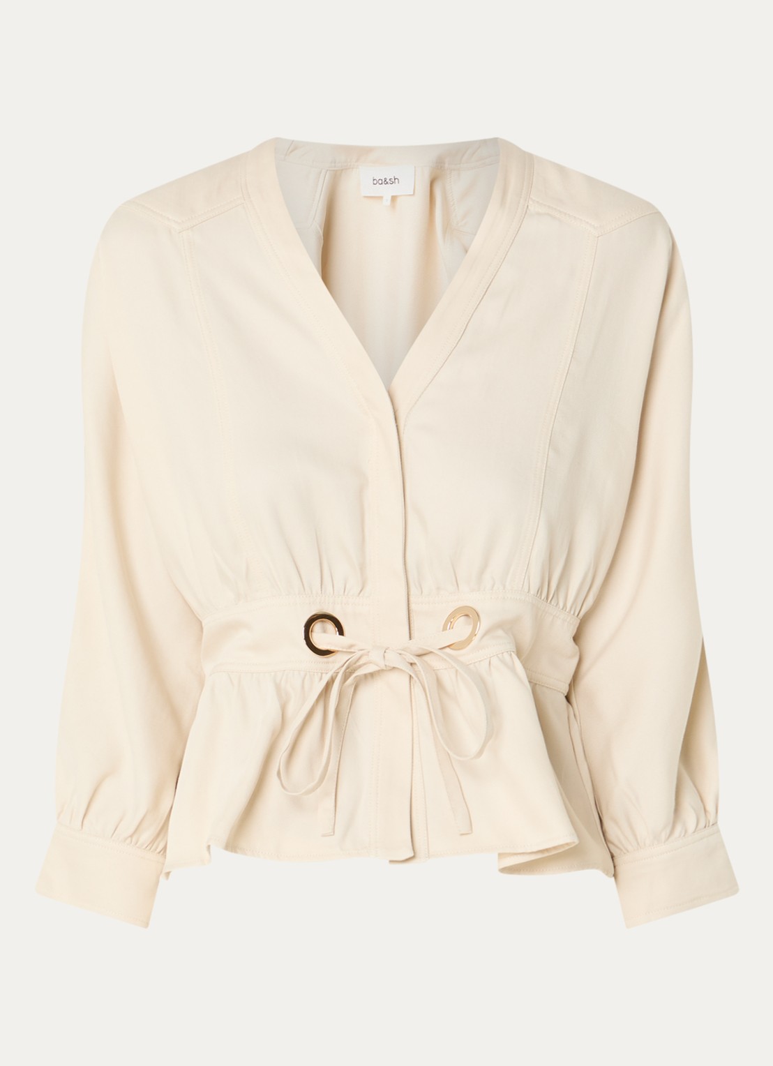 ba&sh Precilia blouse met strikceintuur - voorkant 3 creme