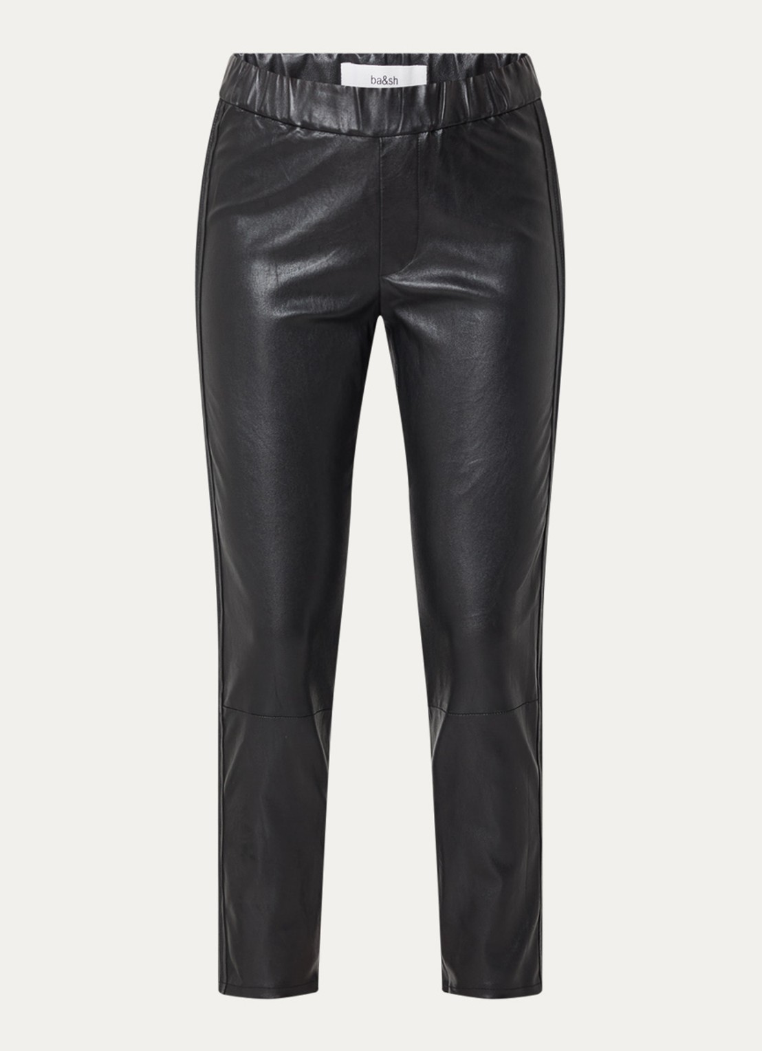 ba&sh Quany mid waist slim fit broek van lamsleer met elastische band - voorkant 2 zwart