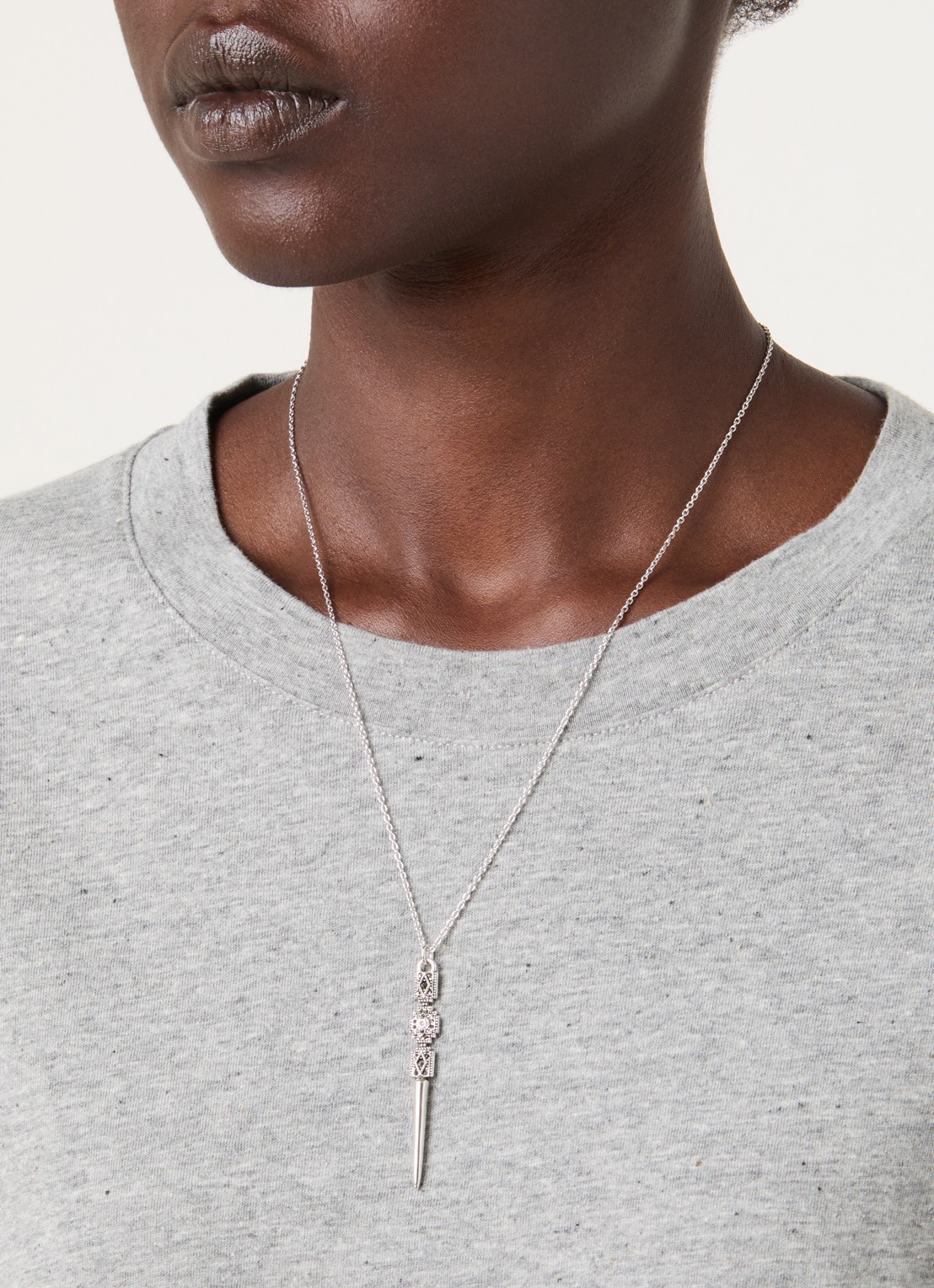 ba&sh Rene ketting met kristal - voorkant 2 zilver