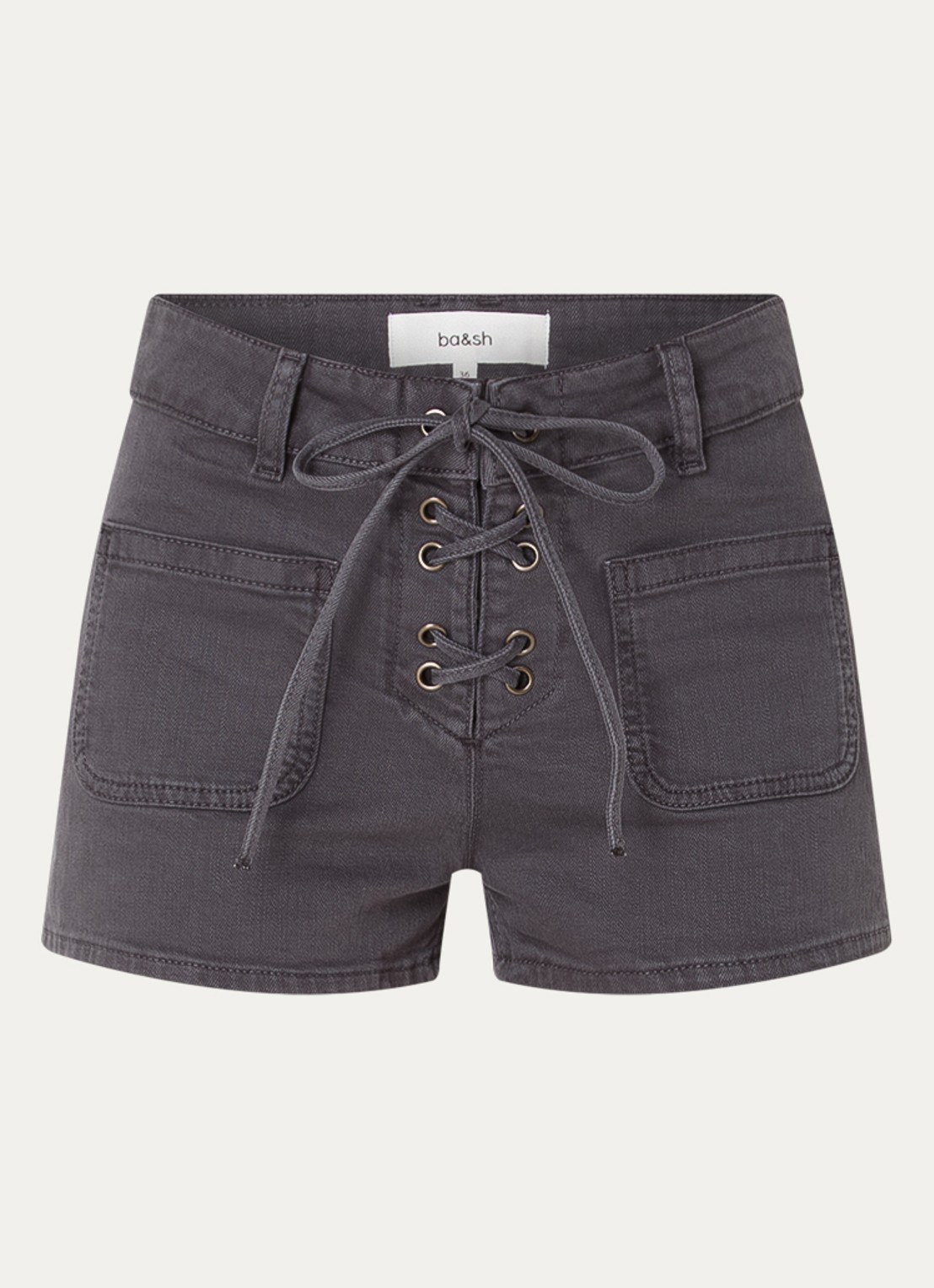 ba&sh Reno mid waist straight leg korte broek met koordsluiting  - voorkant 2 donkergrijs