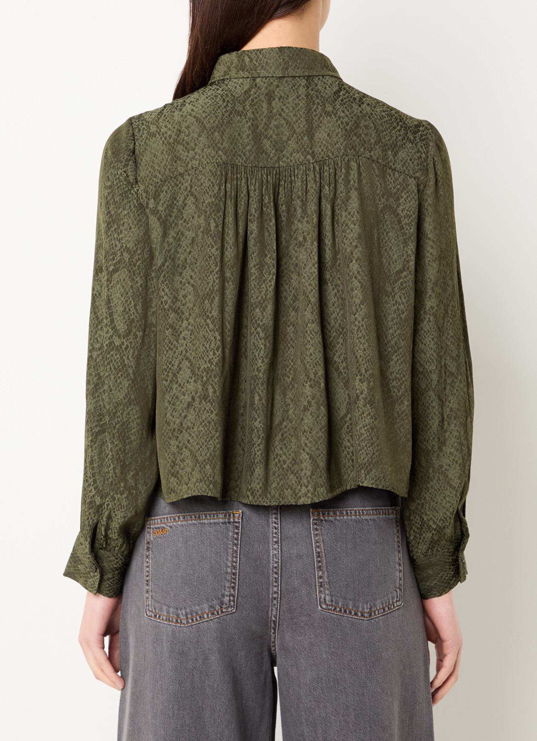ba&sh Riata blouse met plissé - achterkant 3 bronsgroen