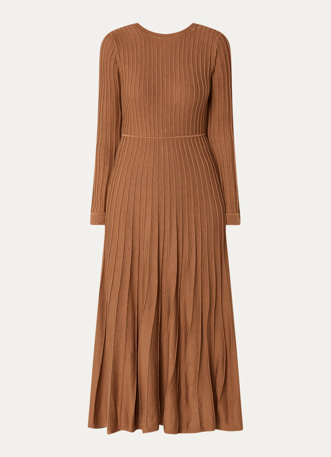 ba&sh Ribgebreide midi jurk in wolblend - voorkant 3 cognac