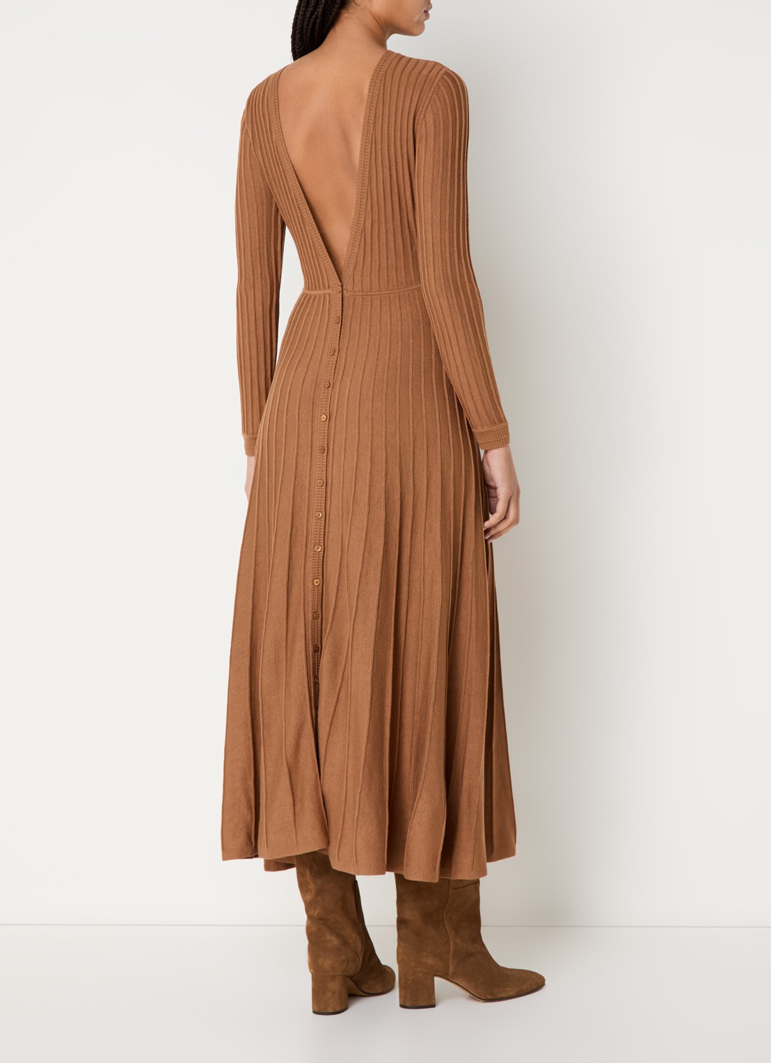 ba&sh Ribgebreide midi jurk in wolblend - voorkant 4 cognac