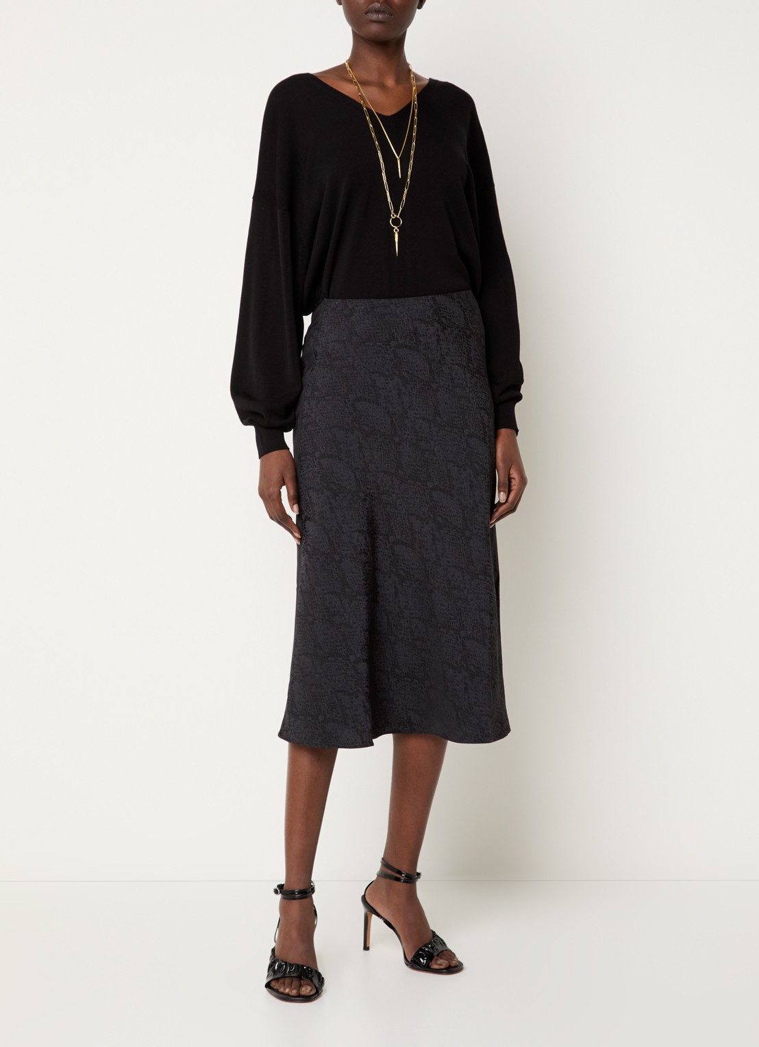ba&sh Rista midi rok met slangenprint - voorkant 3 zwart