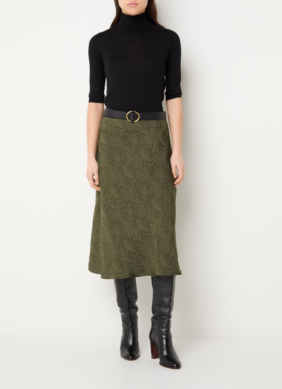 ba&sh Rista midi rok met slangenprint - voorkant 3 legergroen