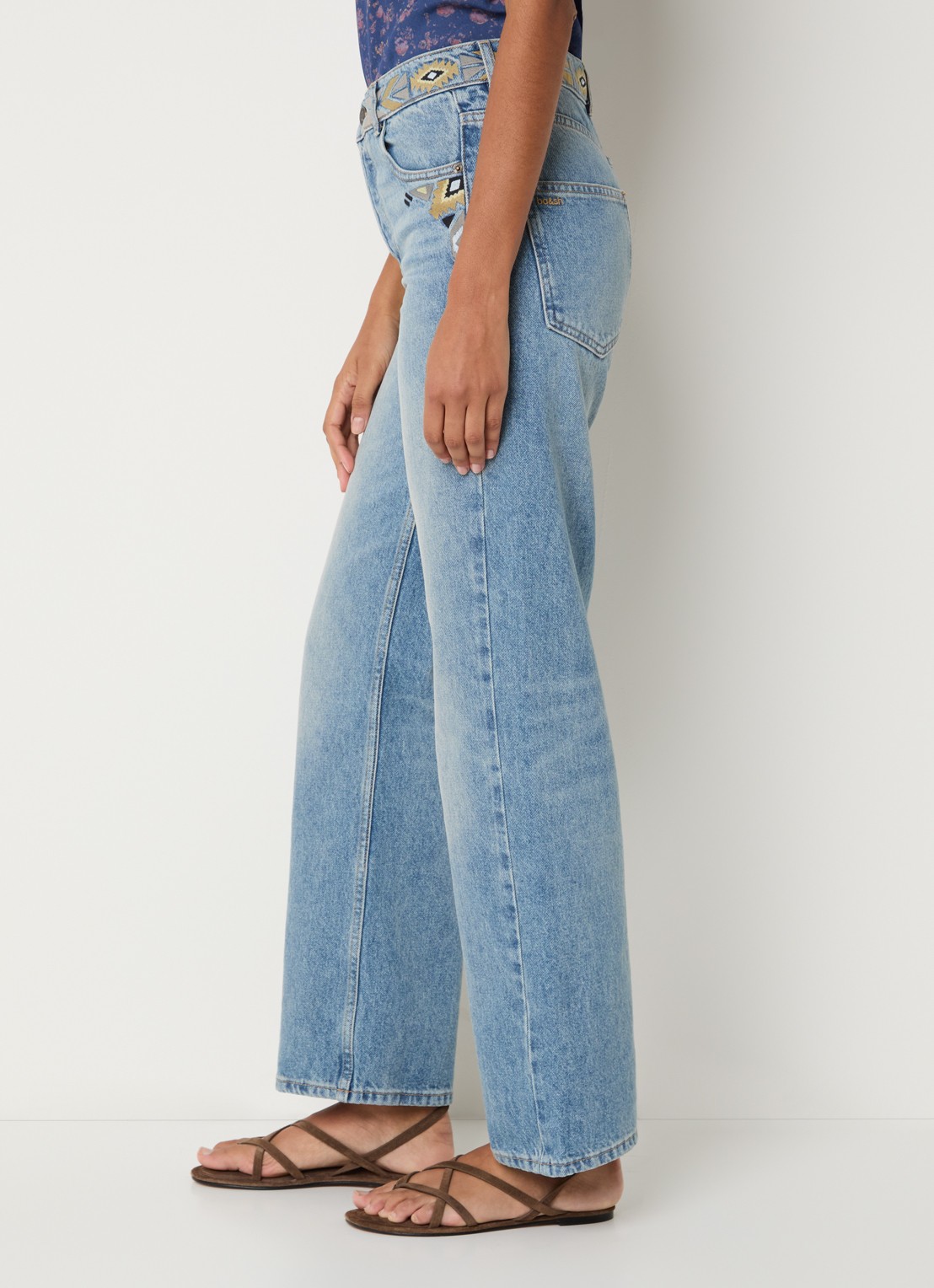 ba&sh Rizie high waist straight leg jeans met lichte wassing en borduring - detail 3 indigo