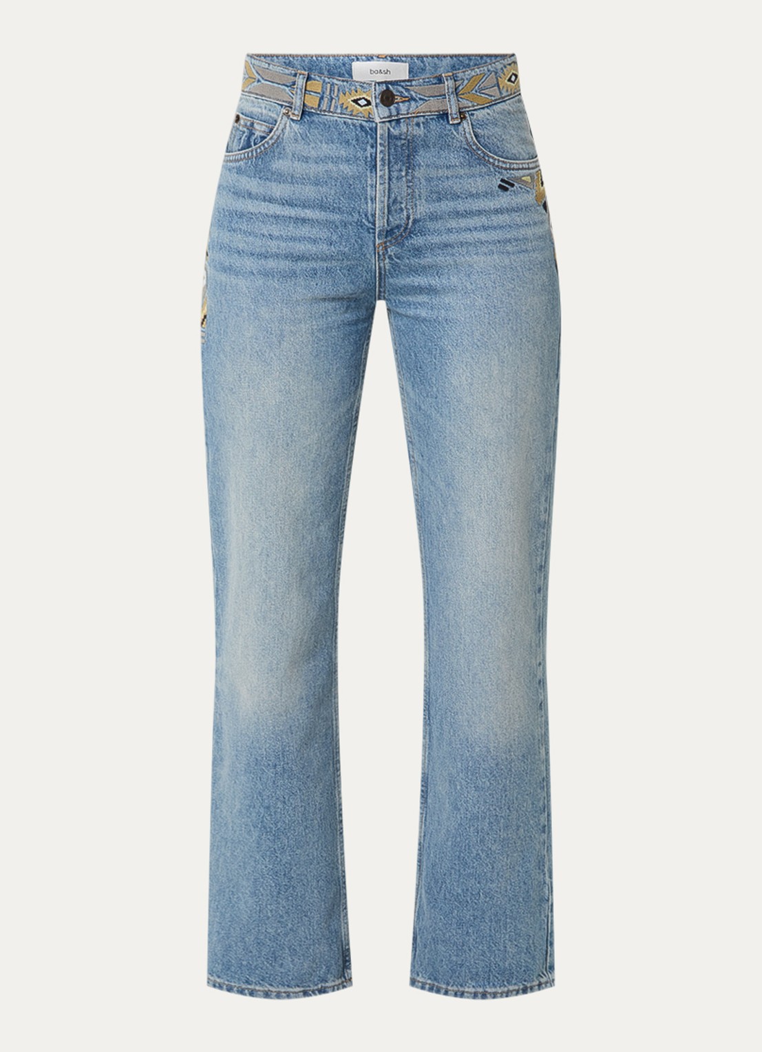 ba&sh Rizie high waist straight leg jeans met lichte wassing en borduring - voorkant 4 indigo