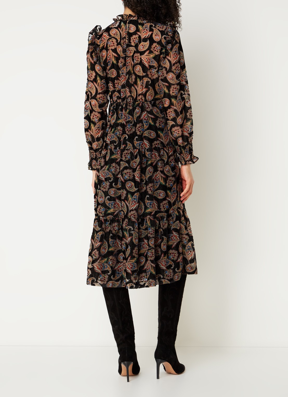 ba&sh Roane midi tuniekjurk met paisley dessin - achterkant zwart