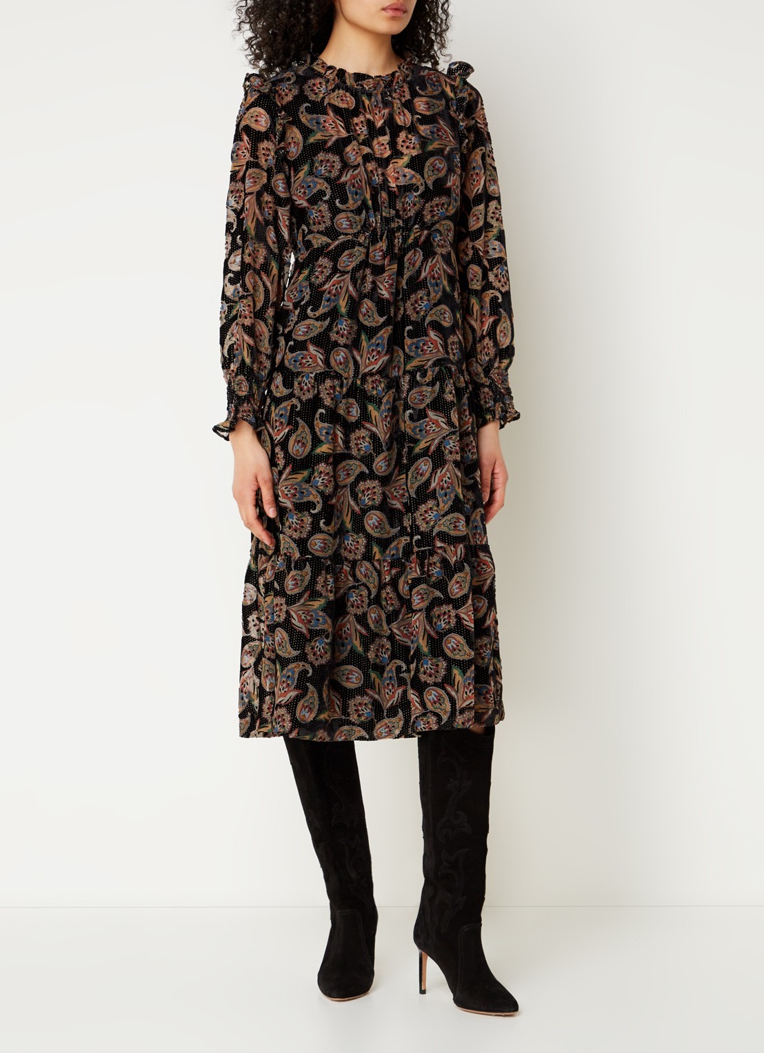 ba&sh Roane midi tuniekjurk met paisley dessin - detail 4 zwart