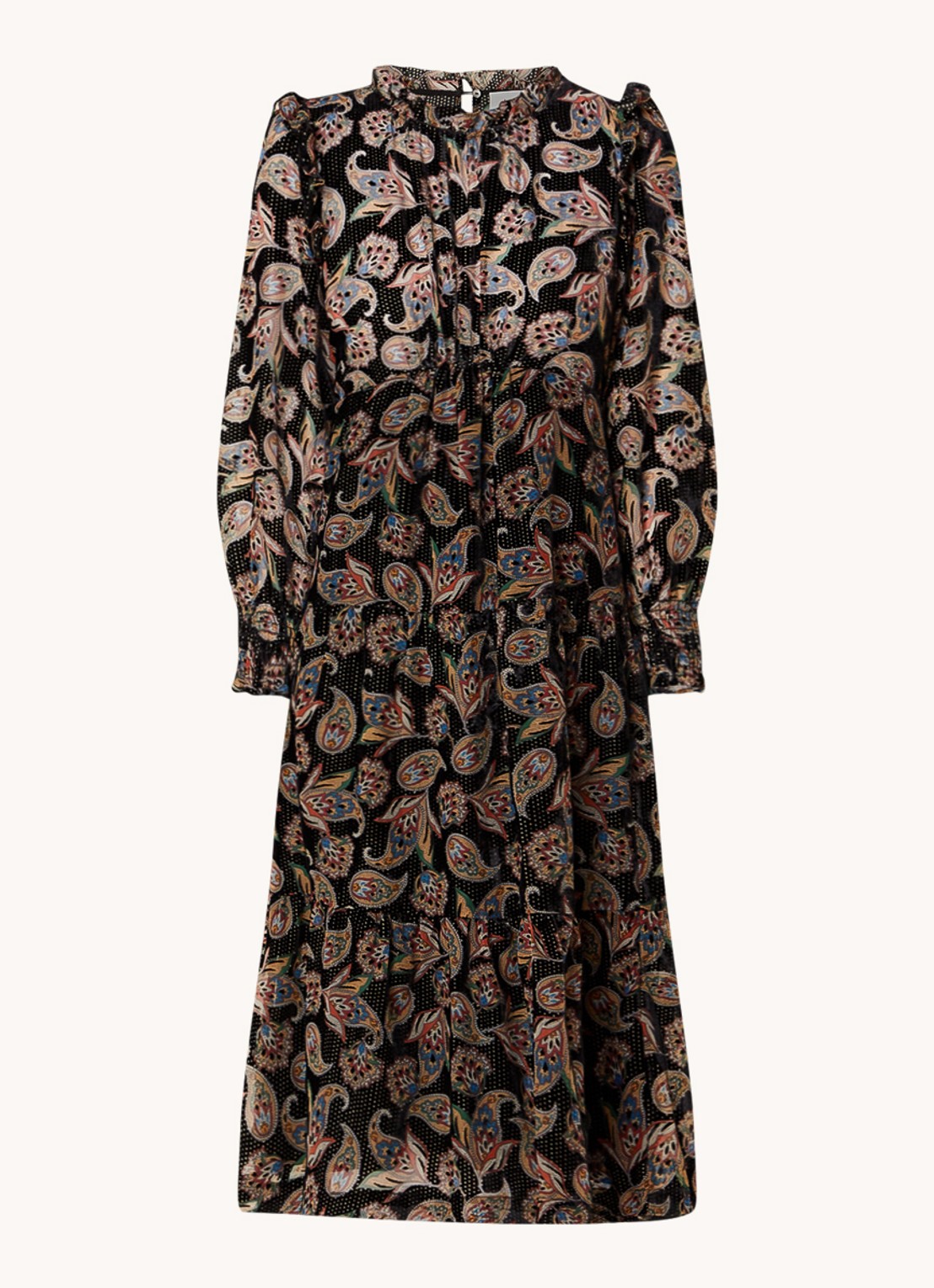 ba&sh Roane midi tuniekjurk met paisley dessin - voorkant 2 zwart