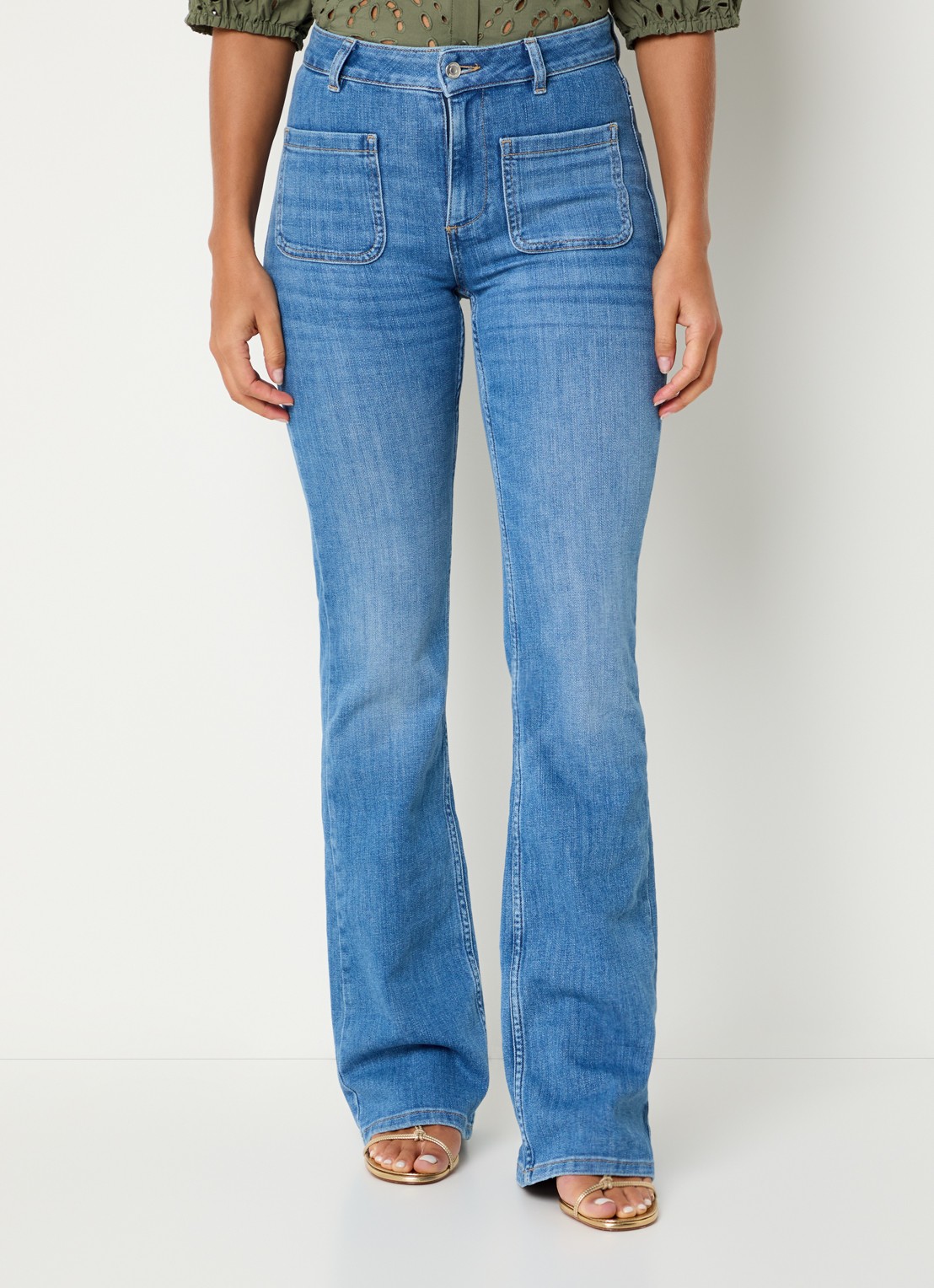 ba&sh Ross high waist slim fit jeans met medium wassing - detail 3 indigo