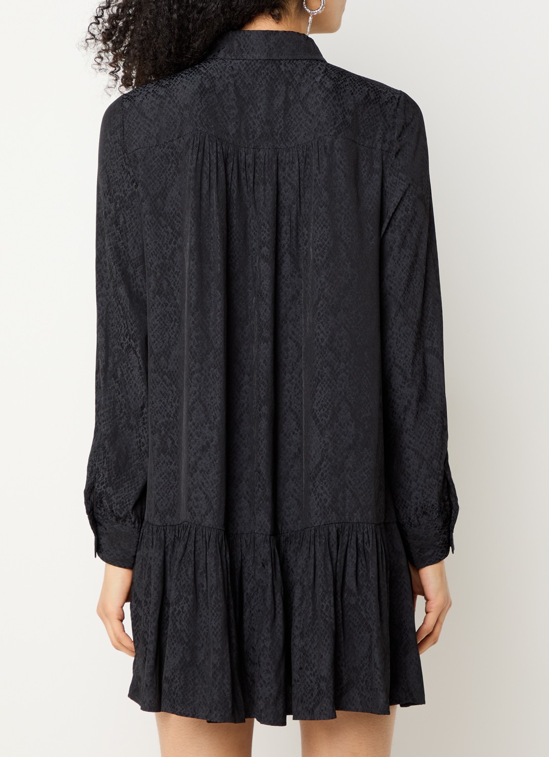 ba&sh Rosyna mini blousejurk met slangenprint - achterkant 3 zwart