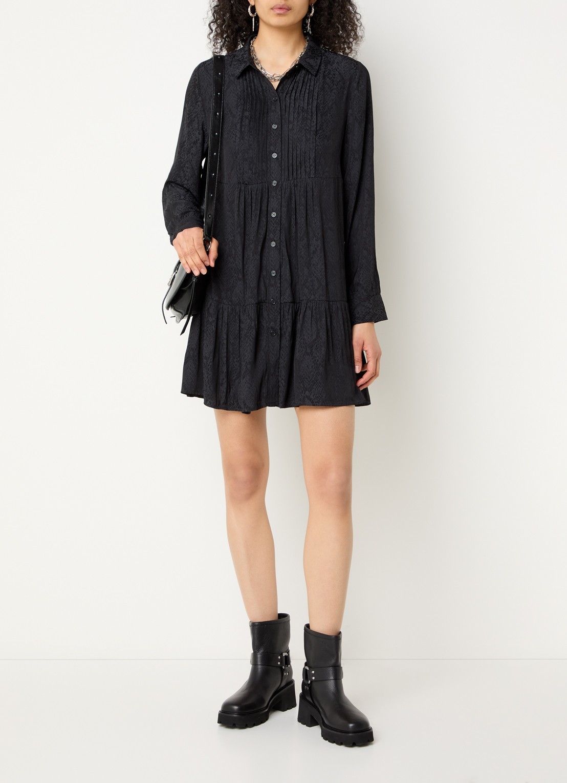 ba&sh Rosyna mini blousejurk met slangenprint - voorkant 2 zwart