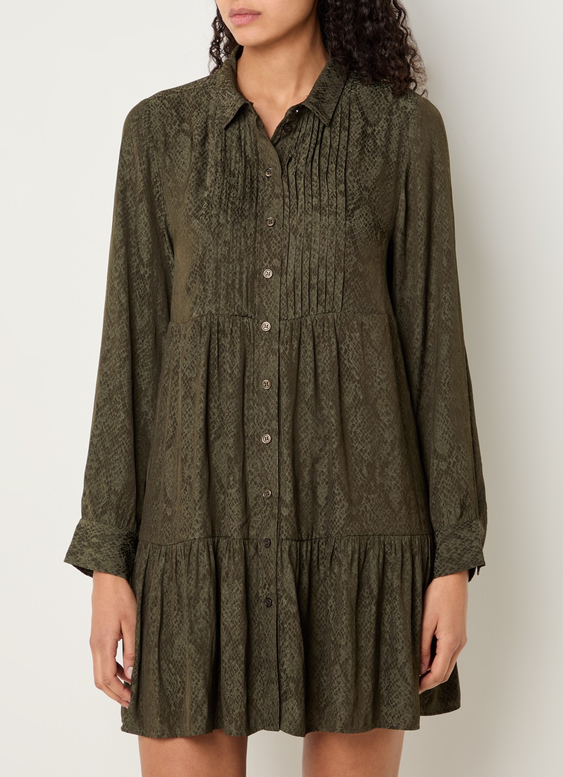 ba&sh Rosyna mini blousejurk met slangenprint - detail khaki