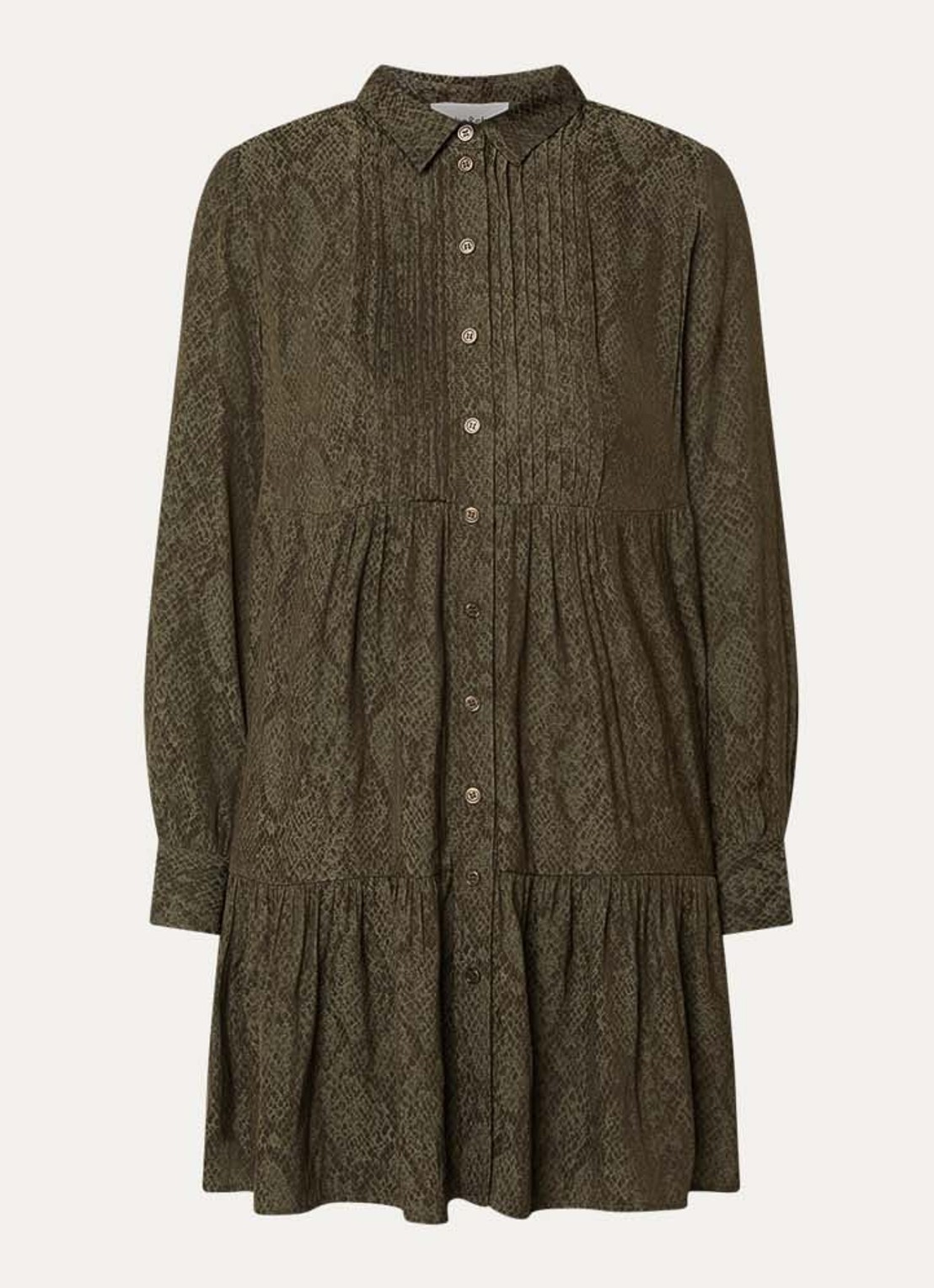 ba&sh Rosyna mini blousejurk met slangenprint - voorkant 2 khaki