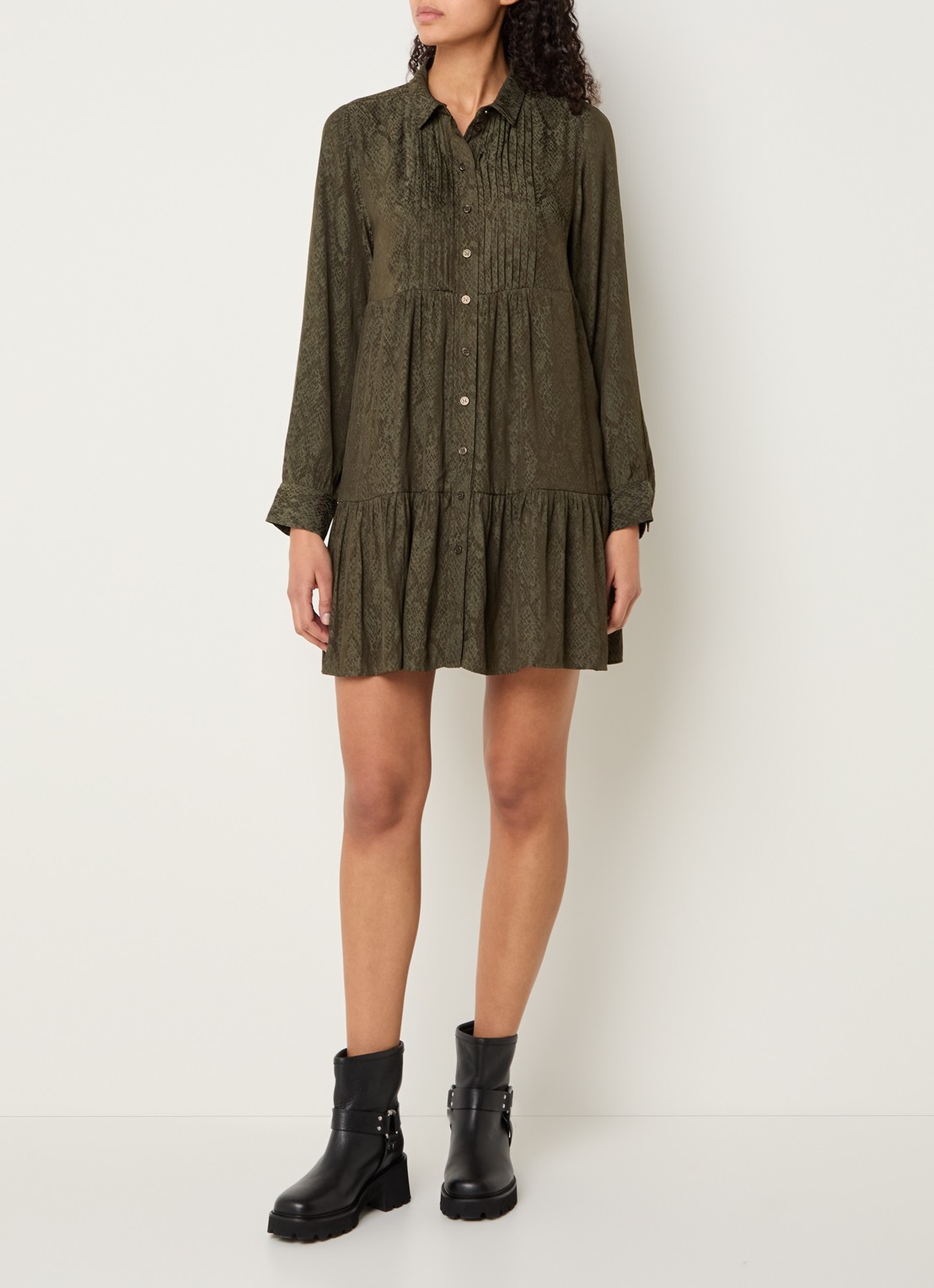 ba&sh Rosyna mini blousejurk met slangenprint - voorkant 3 khaki