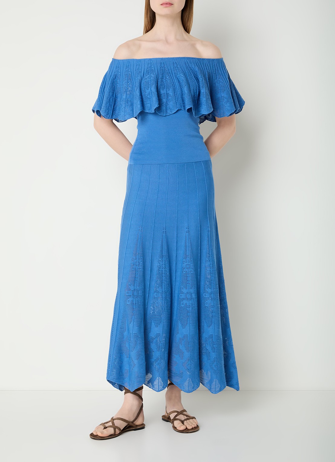 ba&sh Salda grofgebreide top met ingebreid patroon - voorkant 4 blauw