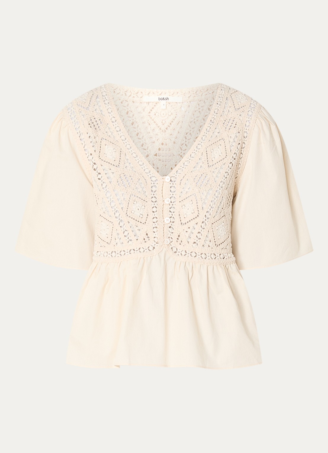 ba&sh Salvi tuniek met crochet en vlindermouw - voorkant 2 gebroken wit