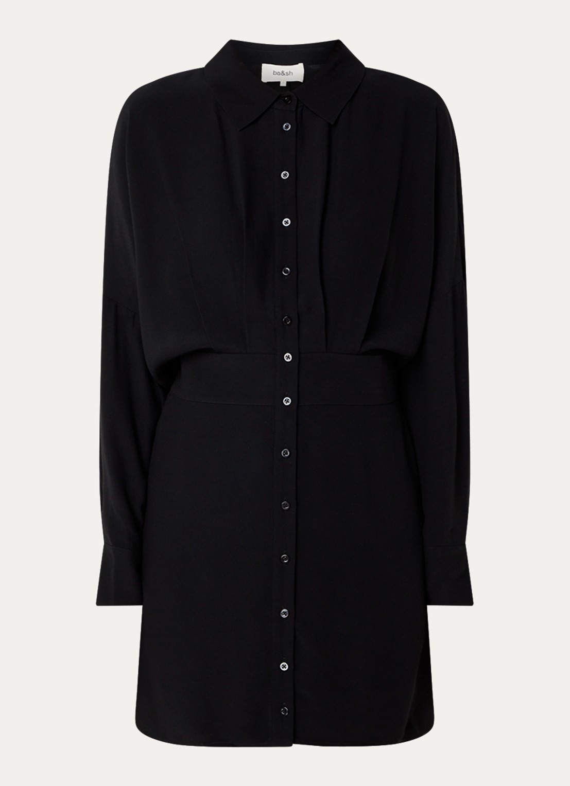 ba&sh Sayana mini blousejurk met vleermuismouw - voorkant 2 zwart
