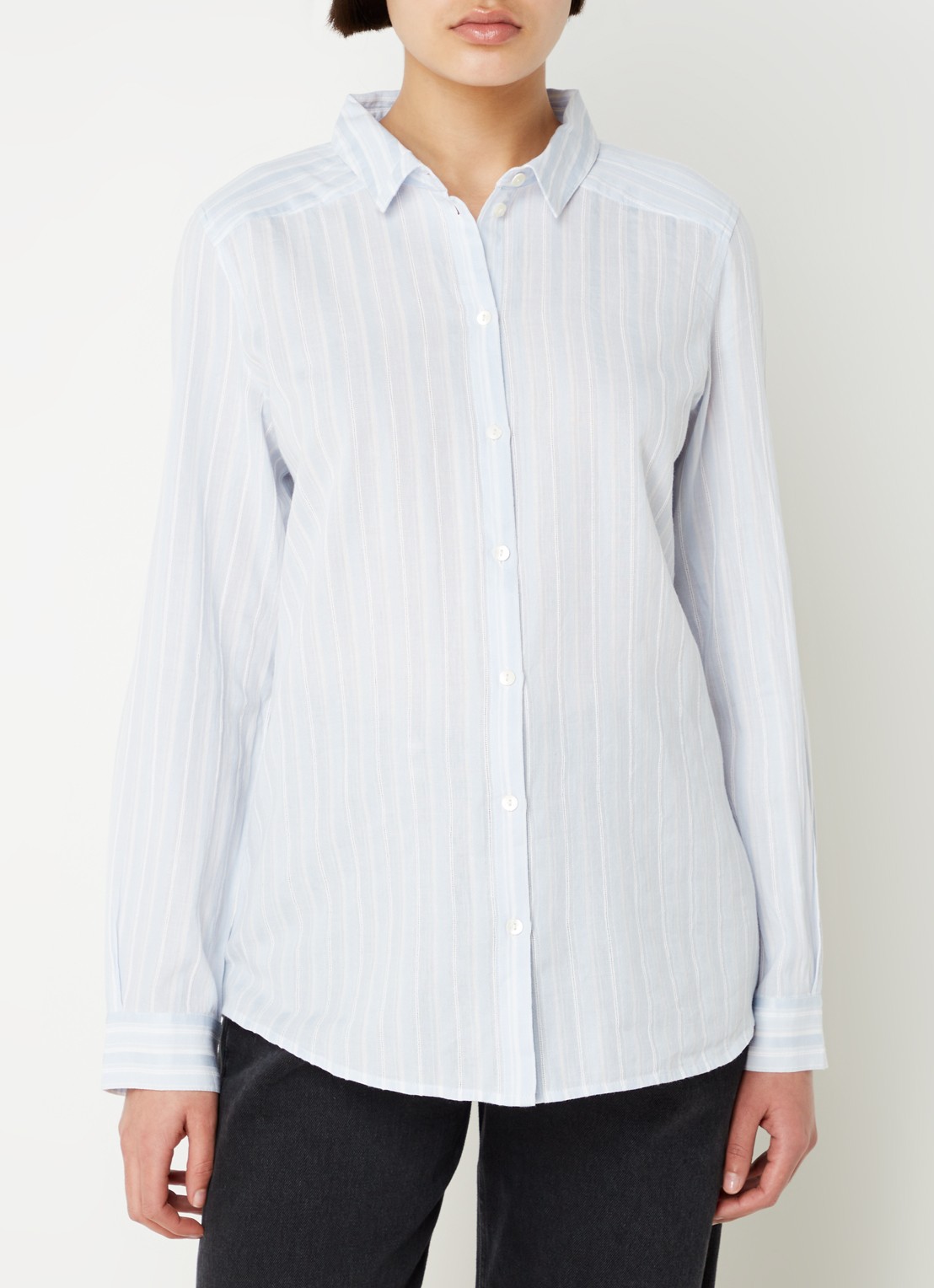 ba&sh Scherif blouse met streepprint - detail 3 lichtblauw