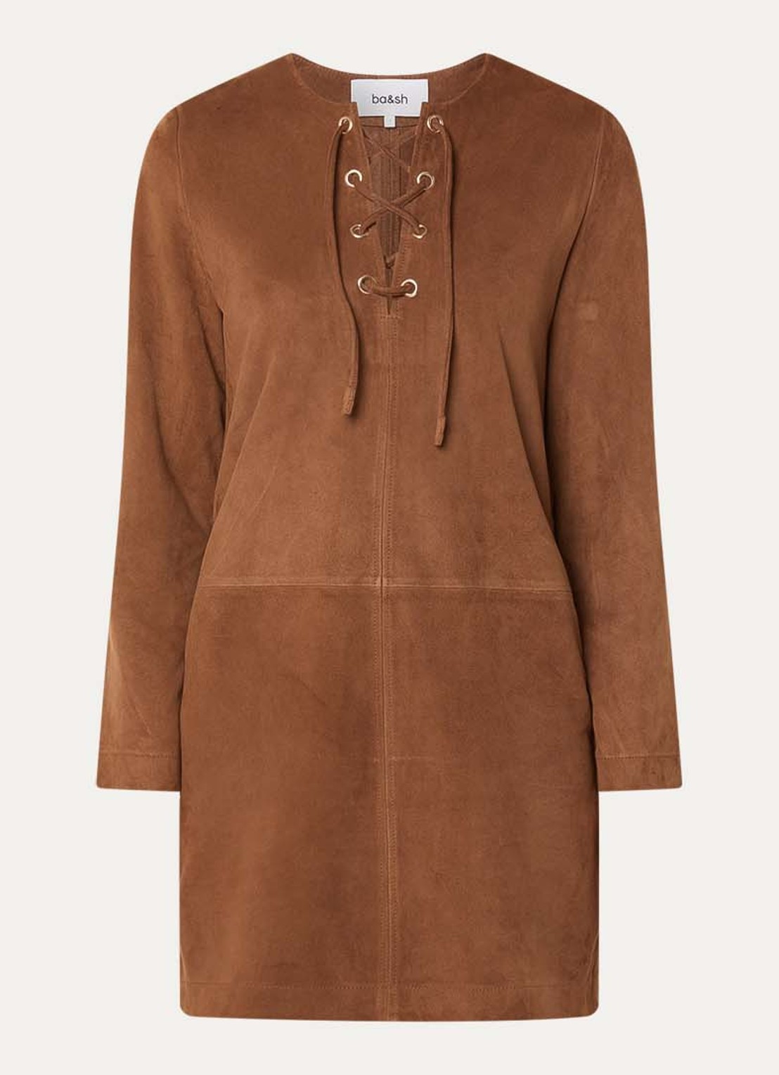 ba&sh Seda mini tuniekjurk van geitensuède - voorkant cognac