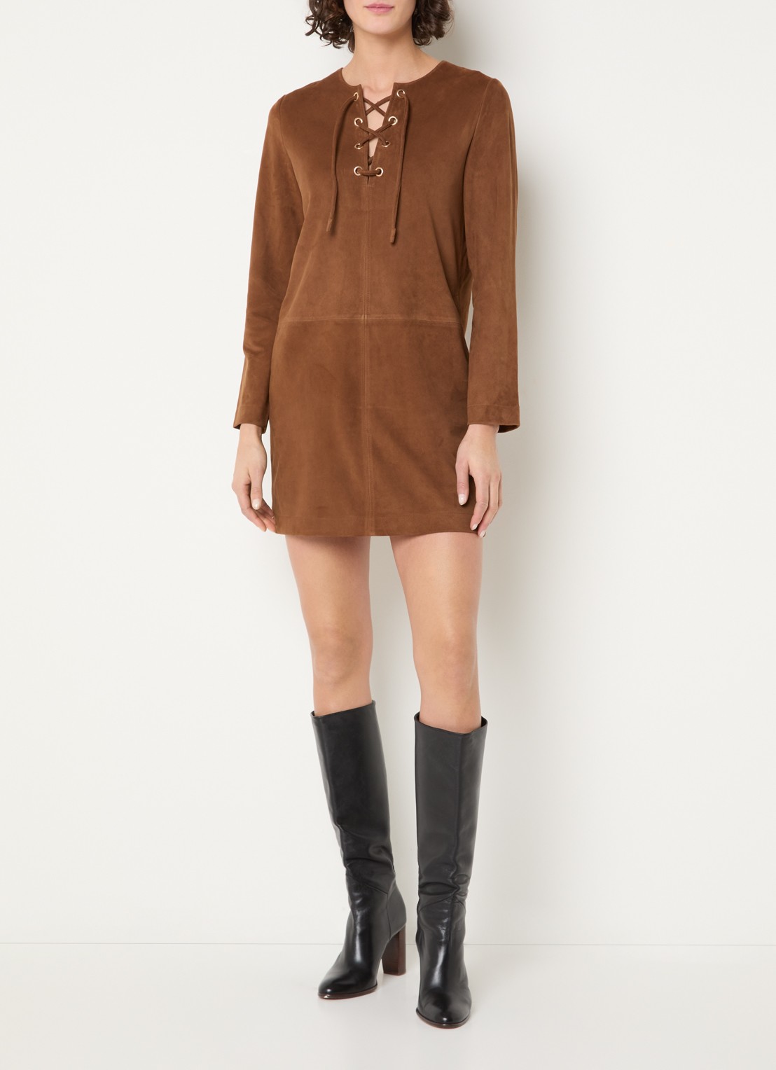 ba&sh Seda mini tuniekjurk van geitensuède - voorkant 2 cognac