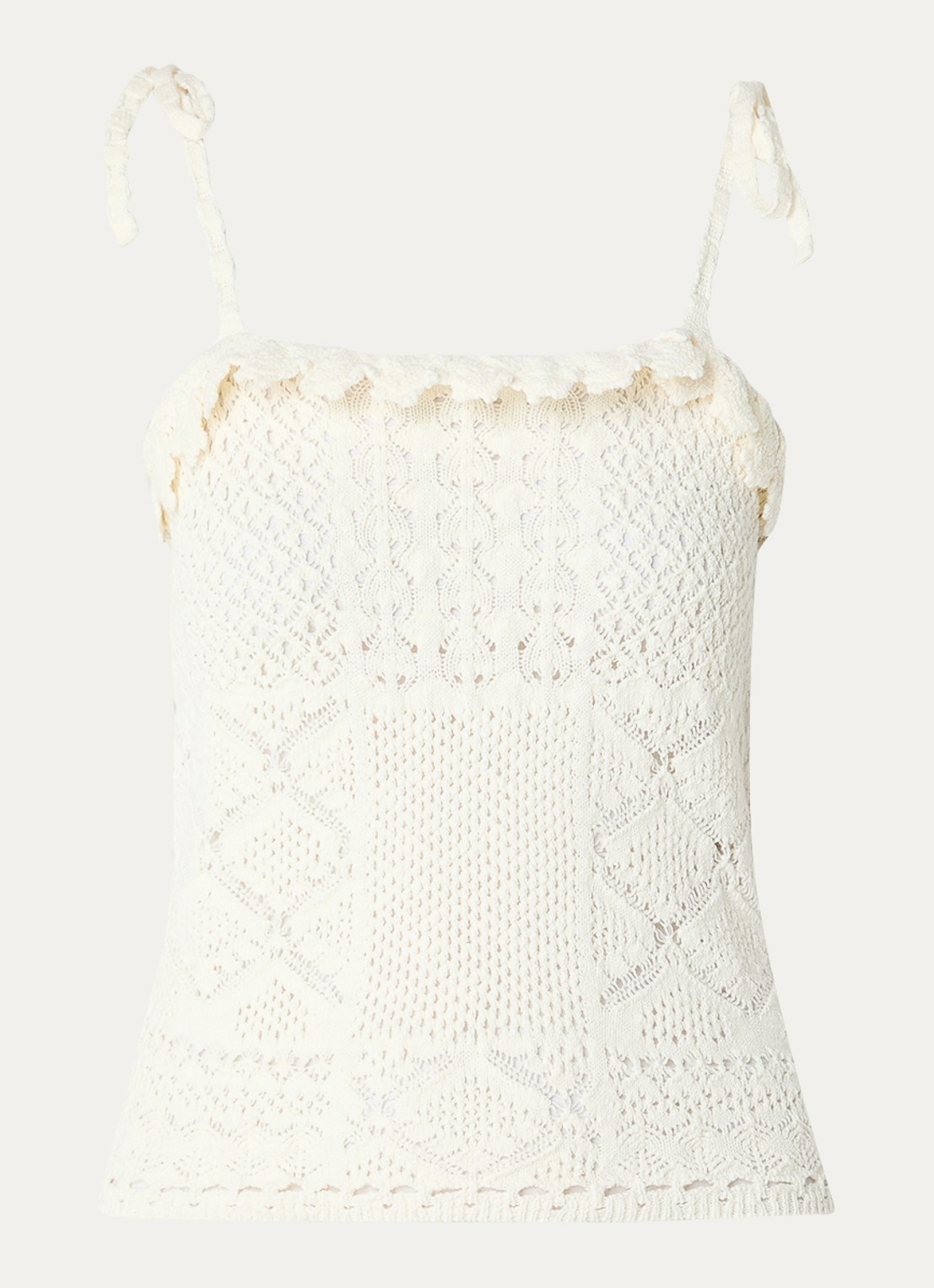 ba&sh Sela crop top met opengewerkt dessin - voorkant gebroken wit