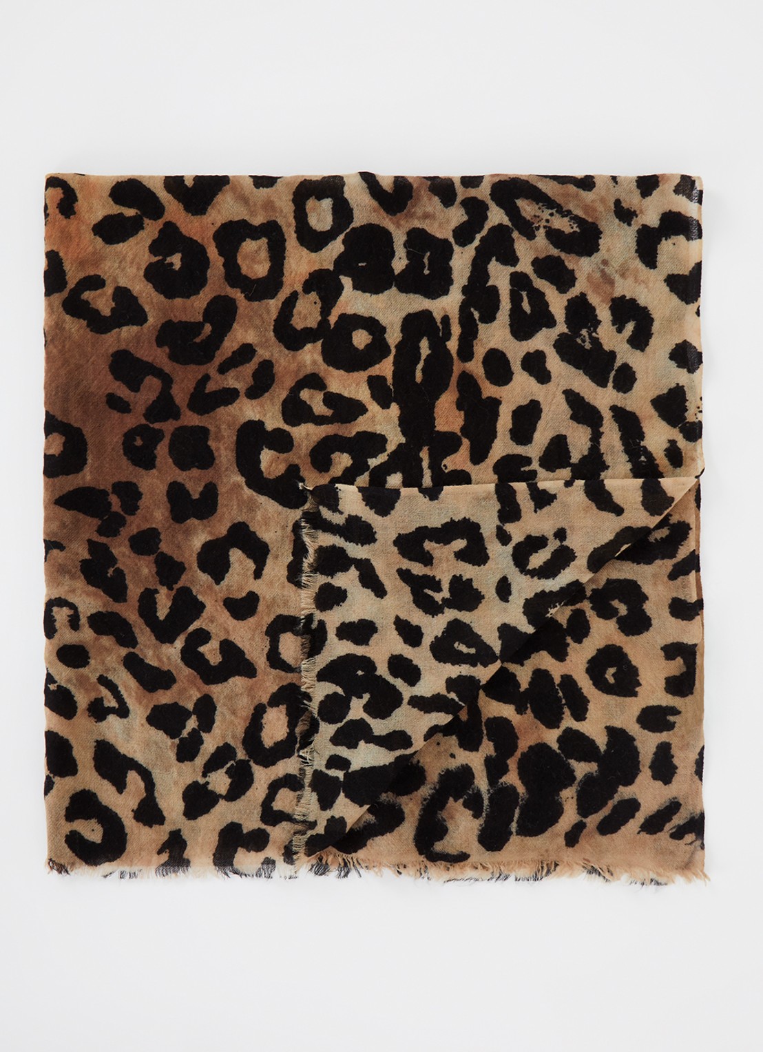 ba&sh Selene fijngebreide sjaal van scheerwol met panterprint 100 x 100 cm - voorkant 3 bruin