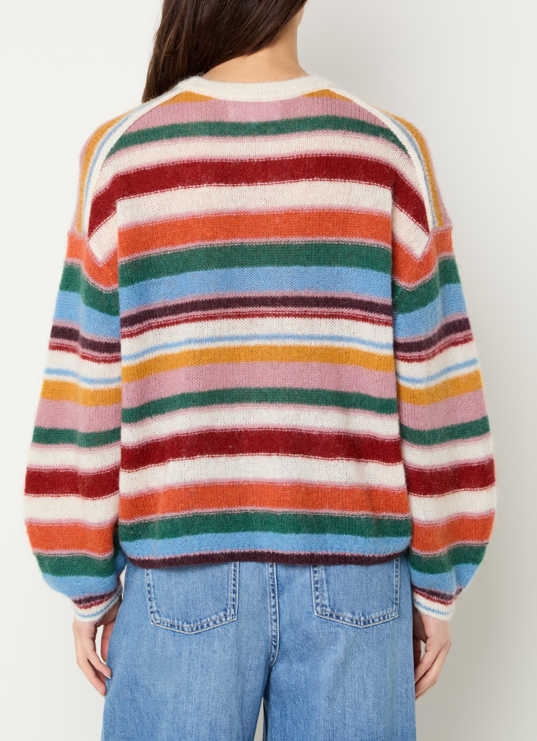 ba&sh Serena grofgebreide trui in alpaca wolblend met streepprint - achterkant multicolor
