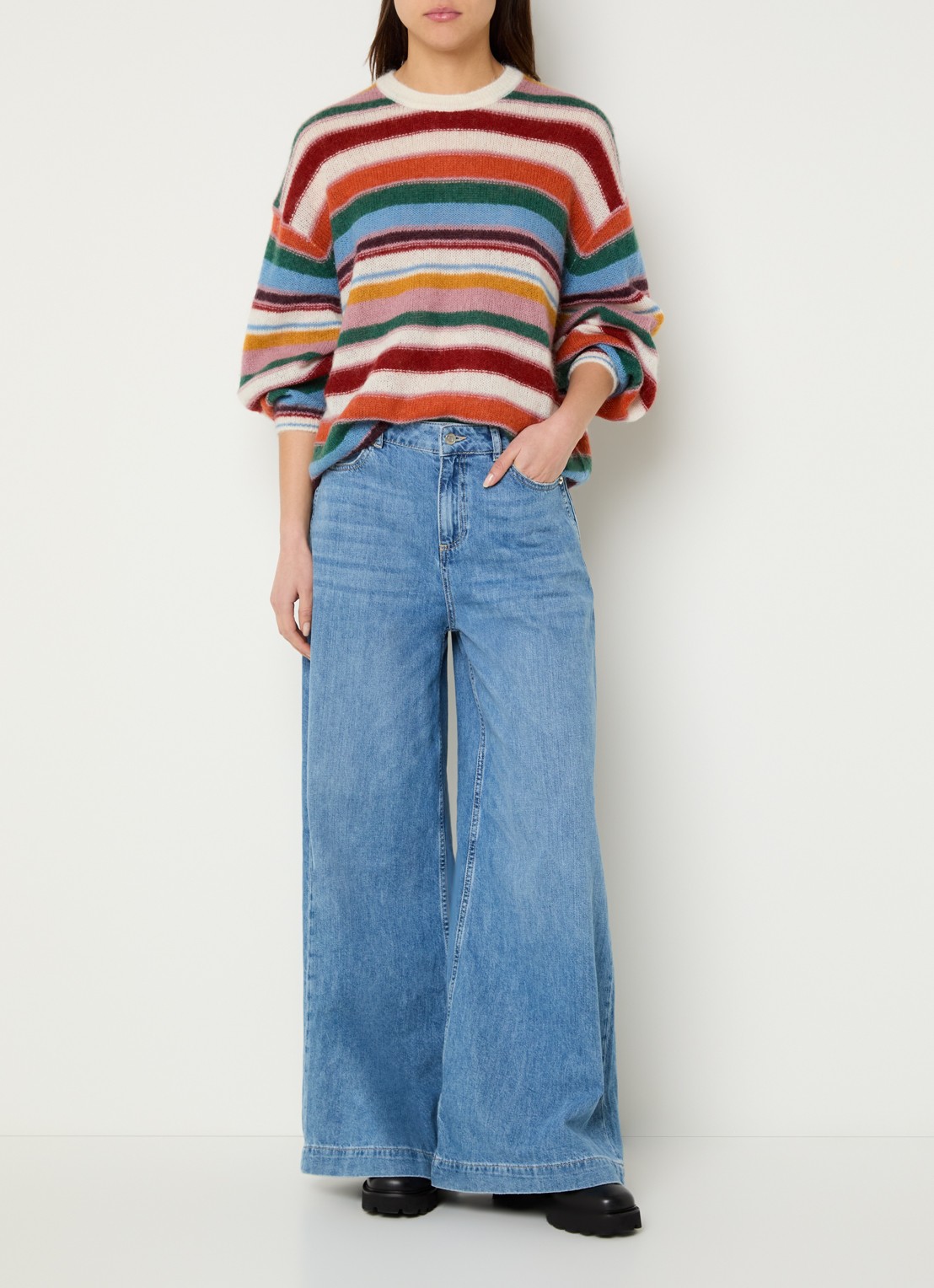 ba&sh Serena grofgebreide trui in alpaca wolblend met streepprint - voorkant 3 multicolor
