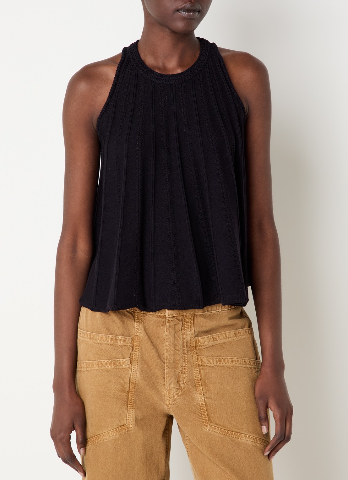 ba&sh Serres grofgebreide top  - detail zwart