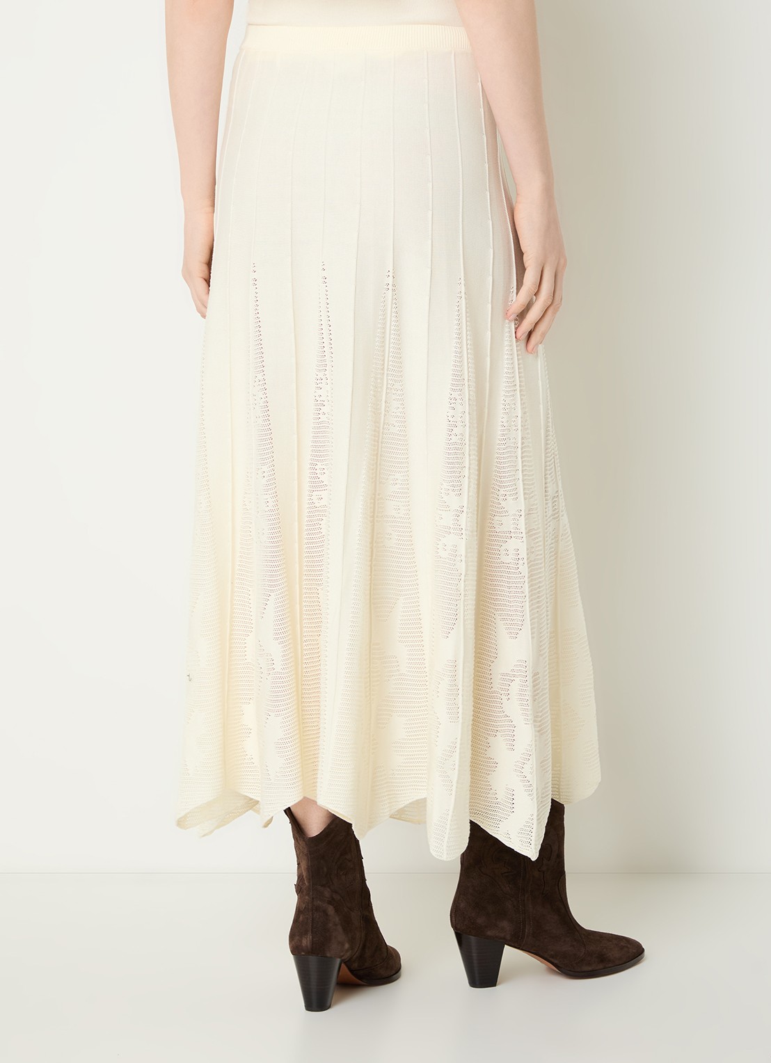 ba&sh Serta grofgebreide midi rok met ingebreid patroon - achterkant 4 gebroken wit