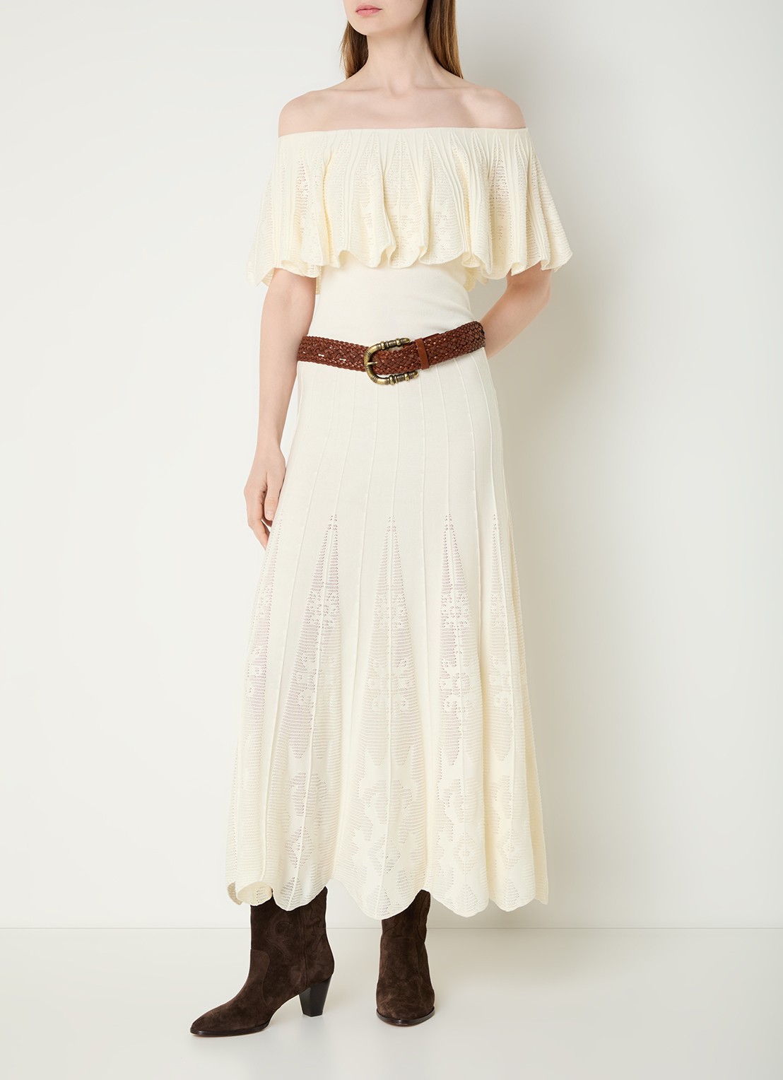 ba&sh Serta grofgebreide midi rok met ingebreid patroon - voorkant 3 gebroken wit