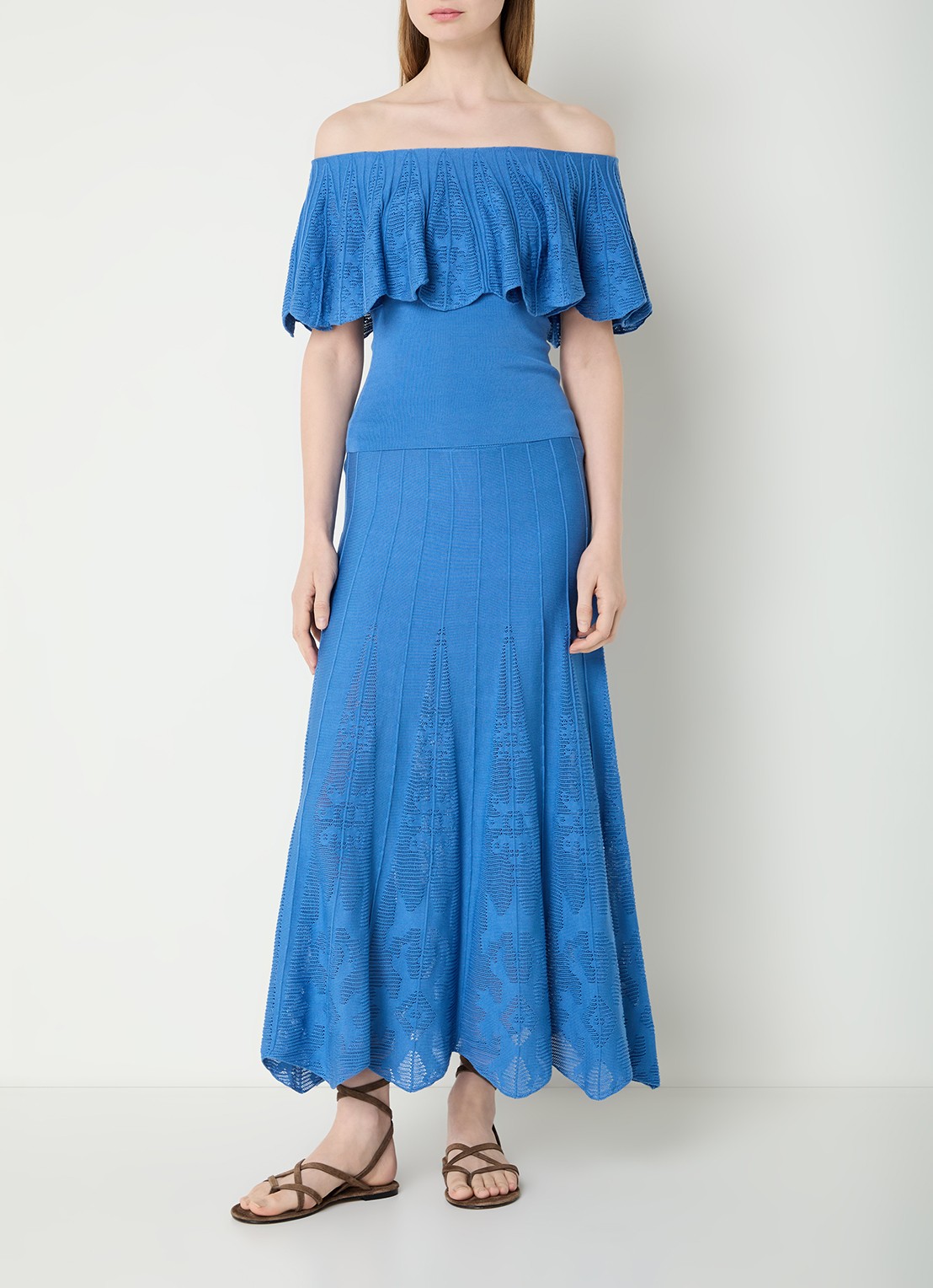 ba&sh Serta grofgebreide midi rok met ingebreid patroon - voorkant 3 blauw