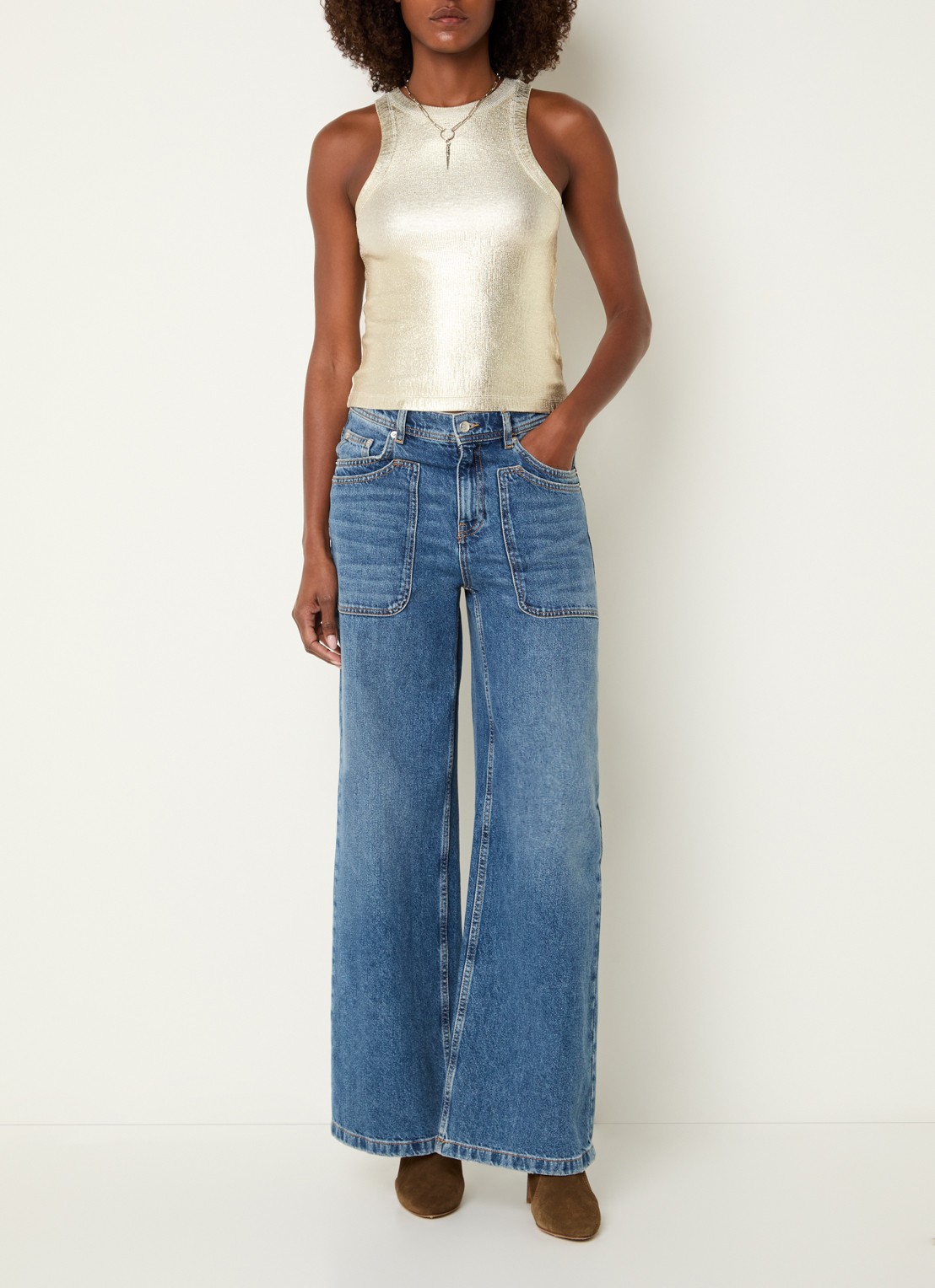 ba&sh Shadey tanktop met metallic finish - voorkant 2 goud