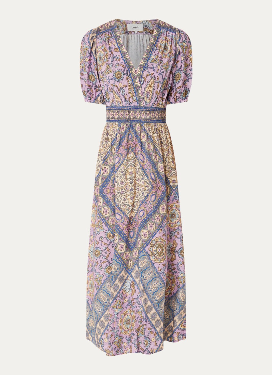 ba&sh Sidelie midi jurk met print - voorkant 3 paars