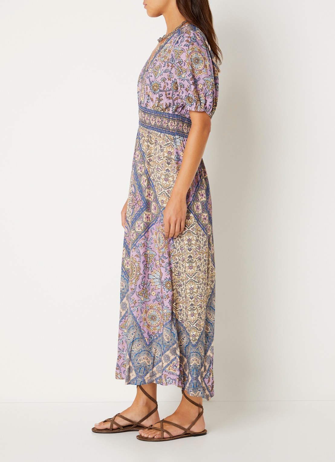 ba&sh Sidelie midi jurk met print - voorkant 4 paars